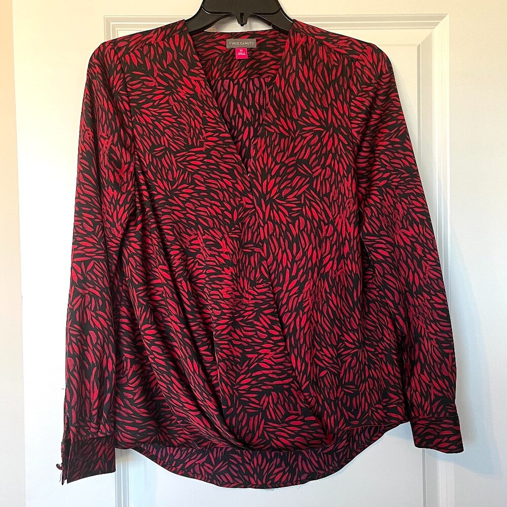 Vince Camuto Red & Black Printed Wrap Blouse – Size XS